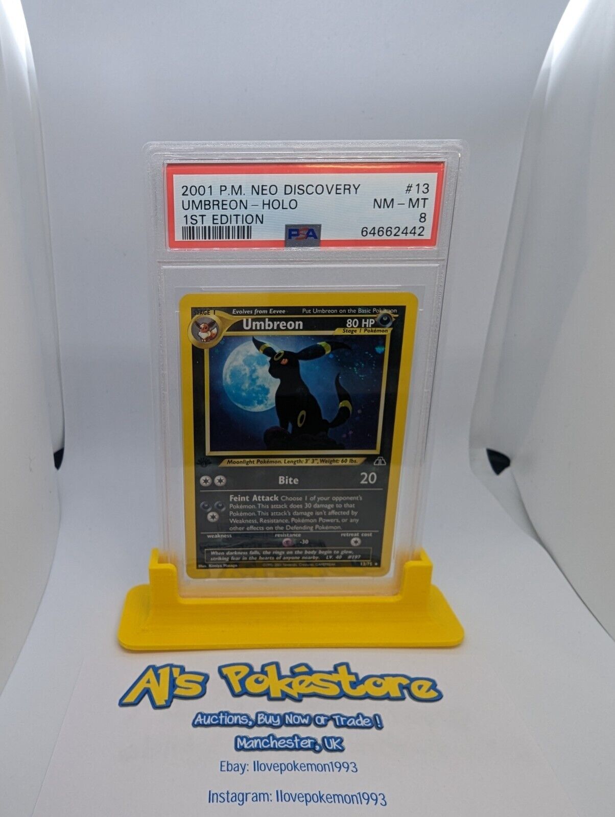 Umbreon 1375 Neo Discovery 1st Edition Holo Rare Pokemon Card PSA 8 NMMT