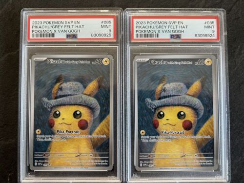 PSA 9 MINT  Pokemon x Van Gogh Pikachu with Grey Felt Hat Promo Museum Card x2