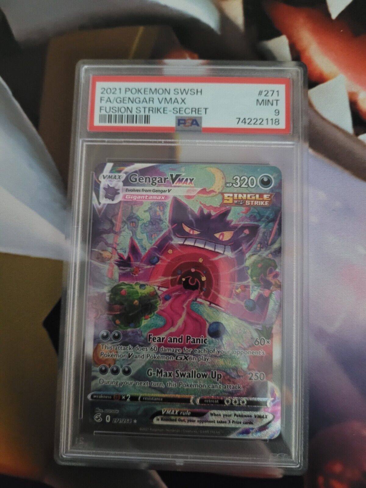 2021 Pokemon Fusion Strike Genar Vmax Alt Art 271  PSA 9 Mint Graded 2