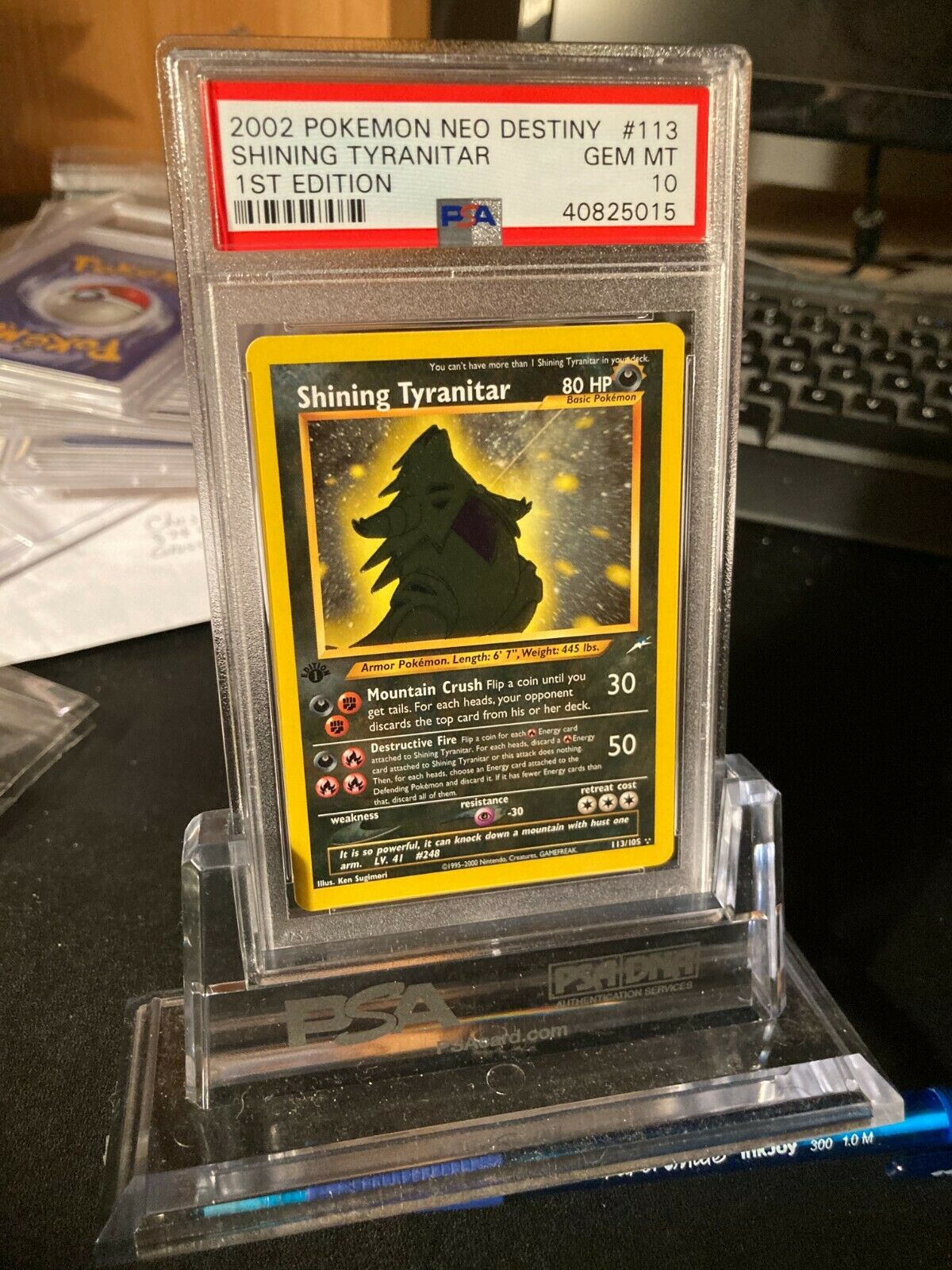 Pokemon Neo Destiny 1st ed  113105 Shining Tyranitar ultra rare card PSA 10