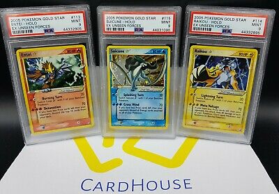 PSA 9 MINT Suicune Raikou Entei Gold Star Ex Unseen Forces Holo Pokemon 2005