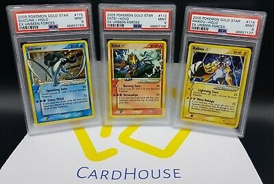 PSA 9 MINT Suicune Raikou Entei Gold Star Ex Unseen Forces Holo Pokemon 2005