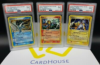 PSA 9 MINT Suicune Raikou Entei Gold Star Ex Unseen Forces Holo Pokemon 2005 A