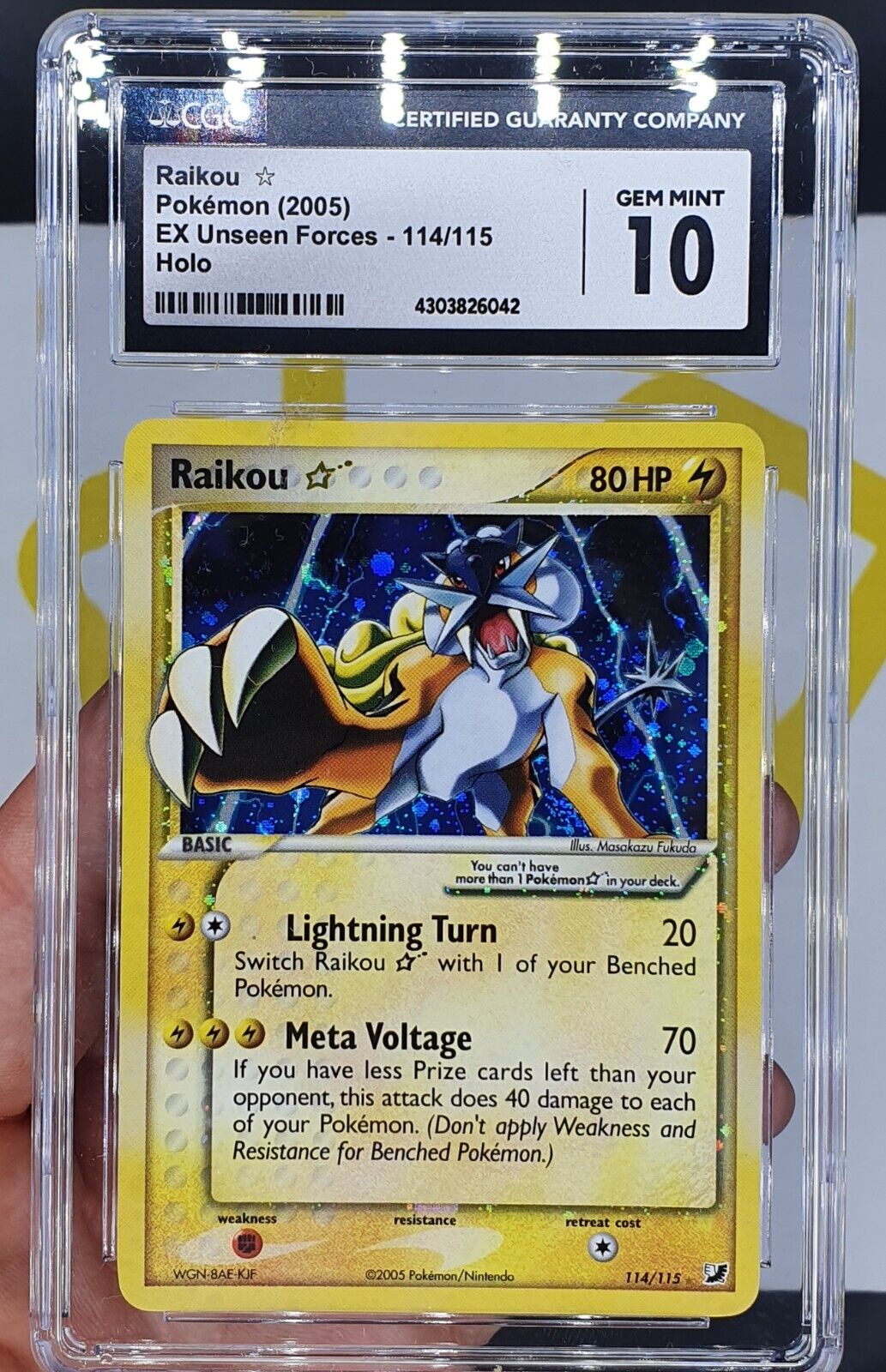 CGC 10 GEM MINT Raikou Gold Star Ex Unseen Forces Pokemon 2005 PSA