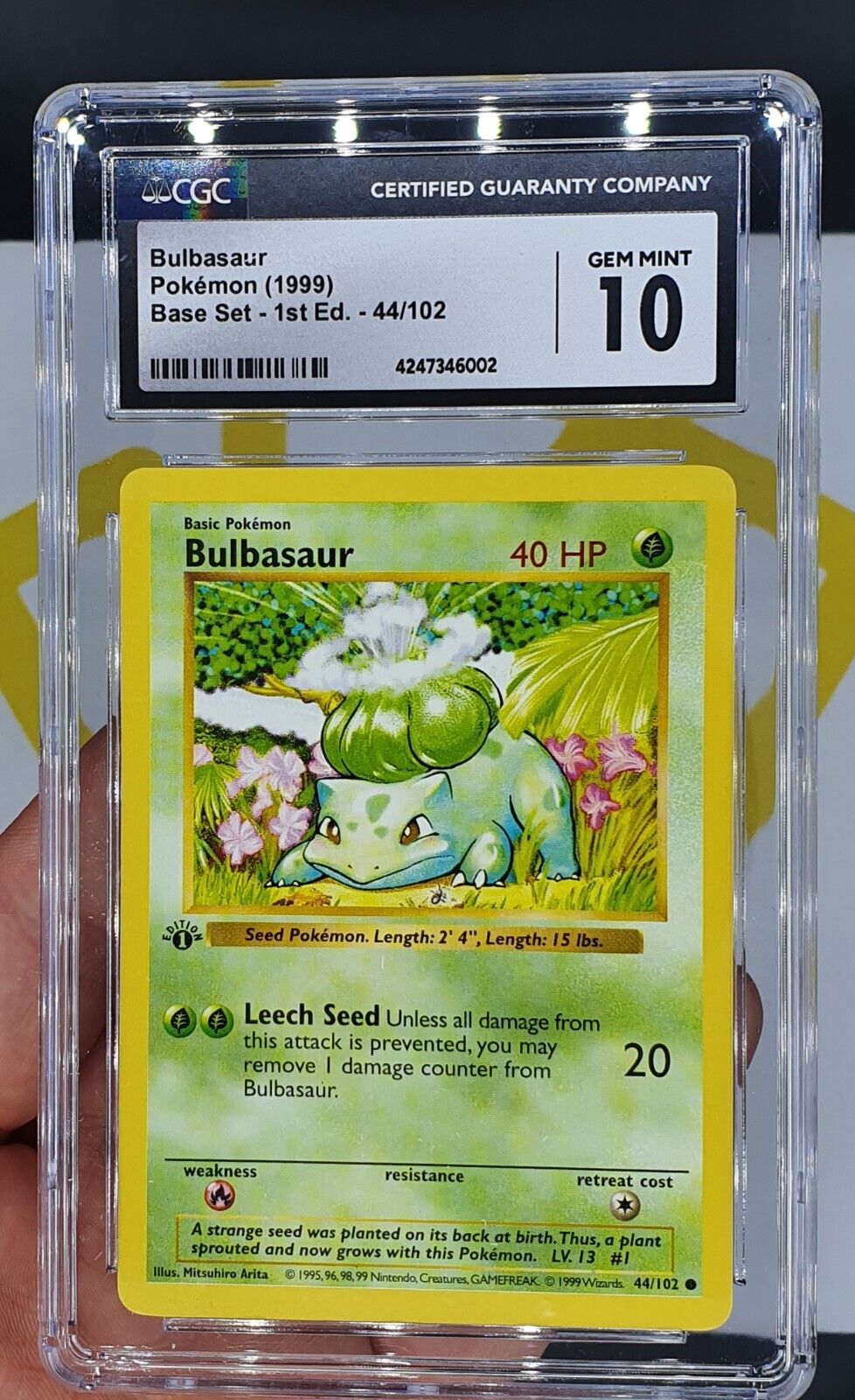 CGC 10 GEM MINT Bulbasaur 1st Edition Base Shadowless Pokemon 1999 PSA