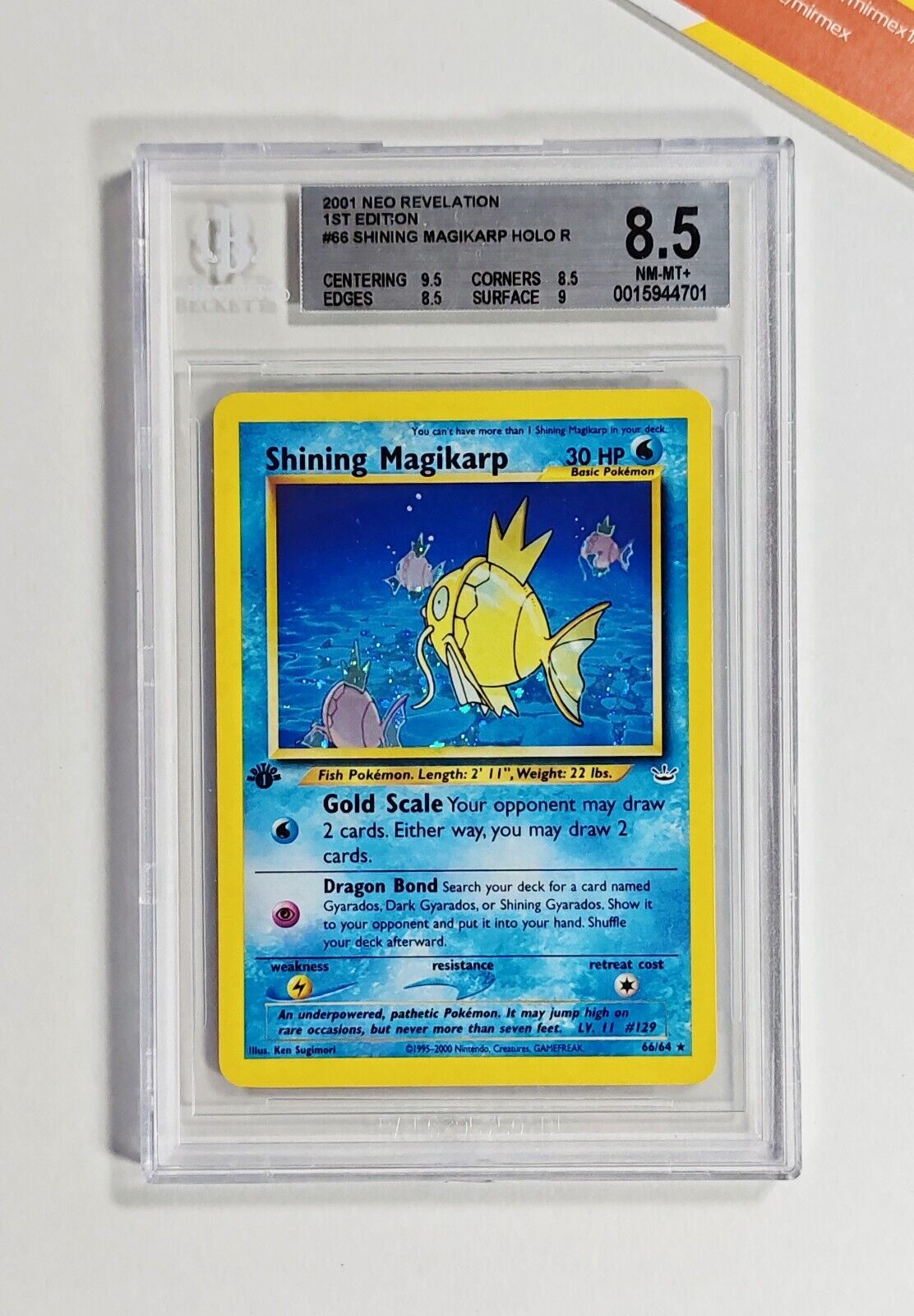 Pokemon BGS 85 Shining Magikarp 66 1st Edition Neo Revelation 2001 English