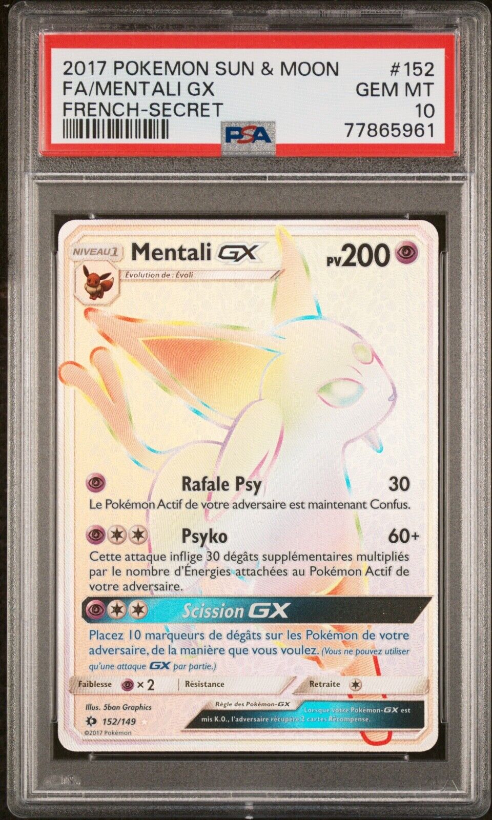 Carte Pokemon Mentali GX 152149 Soleil et Lune PCA PSA 10 