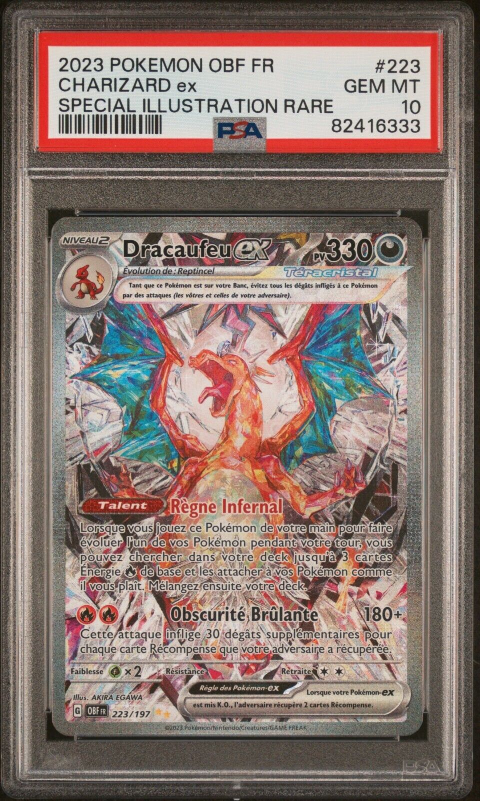 Carte Pokemon Dracaufeu EX 223197 Flammes Obsidiennes PCA PSA 10