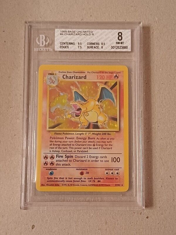 Pokemon 1999 Charizard Base Holo Beckett 8 NMMT