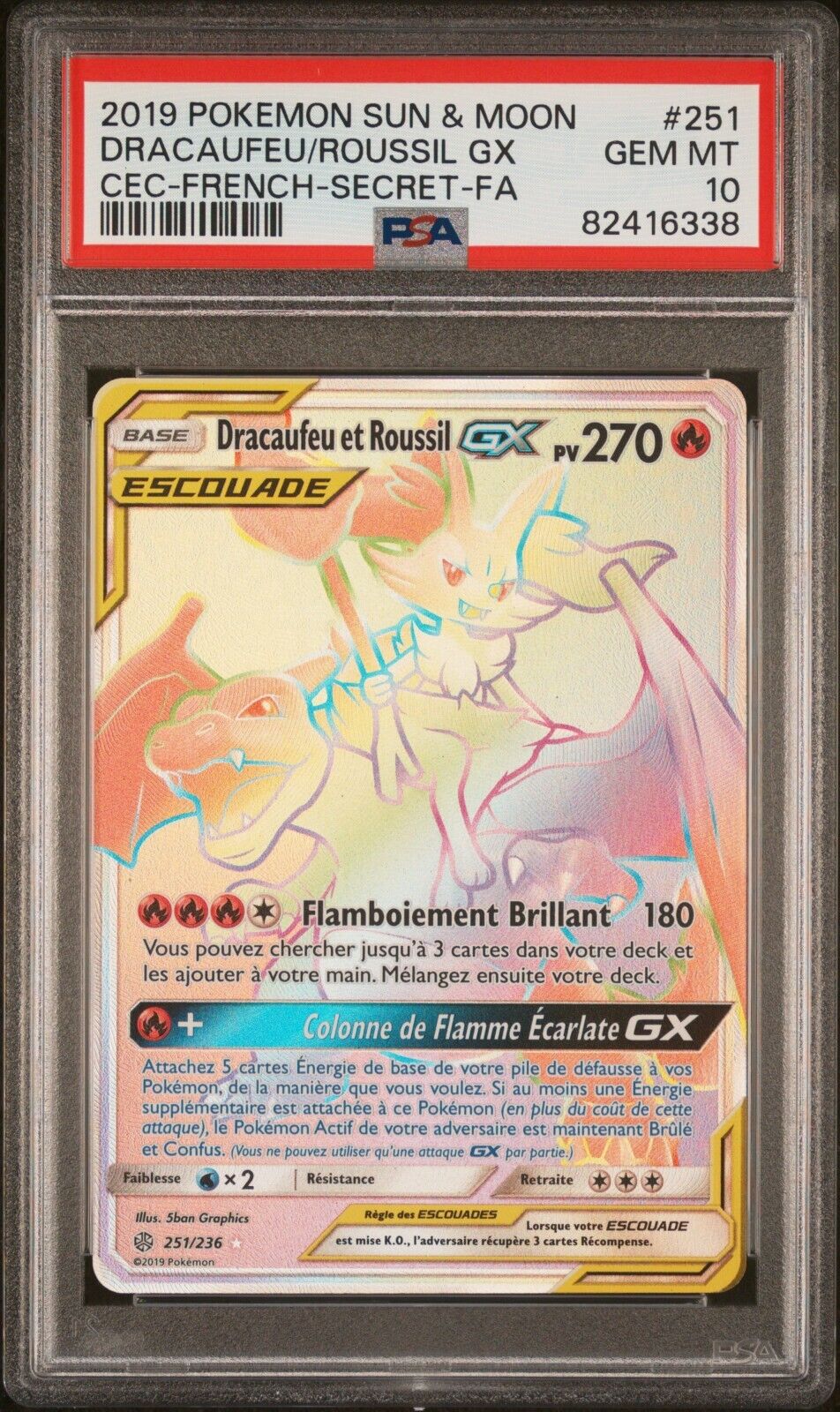 Carte Pokemon Dracaufeu et Roussil GX 251236 SL Eclipse Cosmique PCA PSA 10