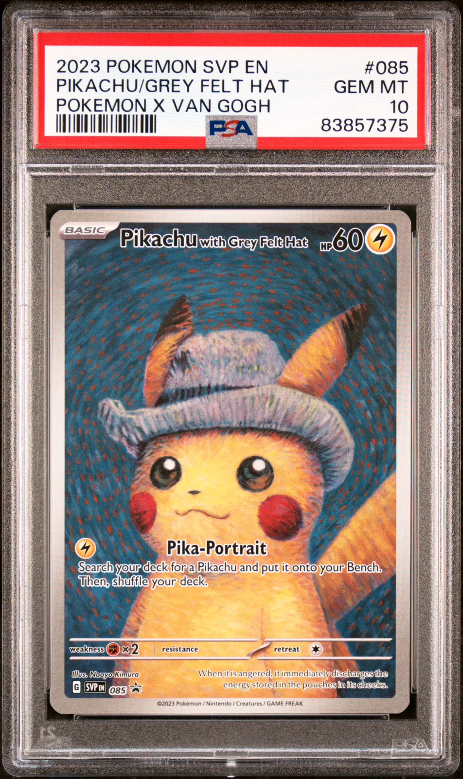 2023 Pokemon x Van Gogh Pikachu with Grey Felt Hat 085 Promo PSA 10 GEM MINT 