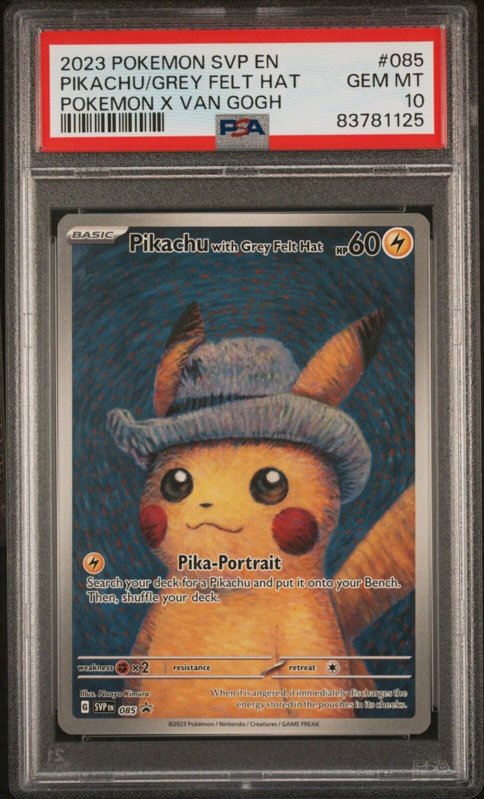 2023 Pokemon x Van Gogh Pikachu with Grey Felt Hat 085 Promo PSA 10 GEM MINT 