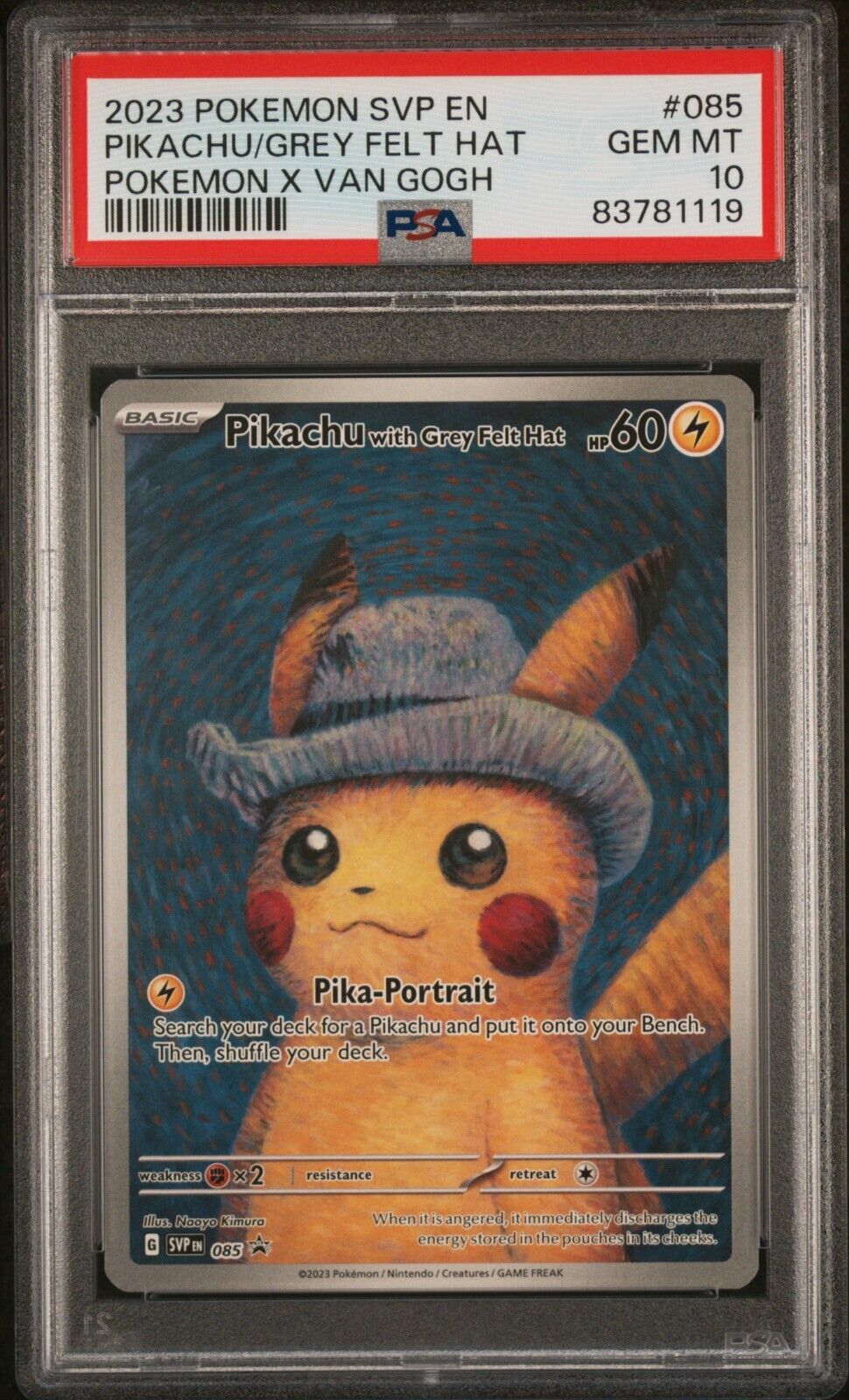 2023 Pokemon x Van Gogh Pikachu with Grey Felt Hat 085 Promo PSA 10 GEM MINT 