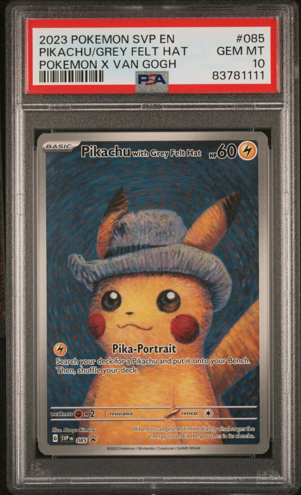 2023 Pokemon x Van Gogh Pikachu with Grey Felt Hat 085 Promo PSA 10 GEM MINT 