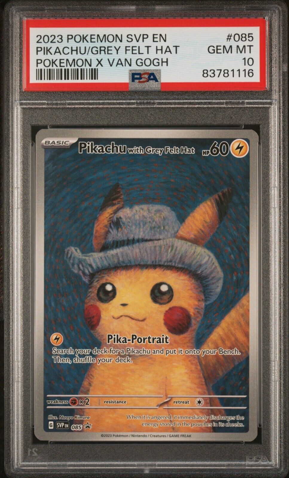 2023 Pokemon x Van Gogh Pikachu with Grey Felt Hat 085 Promo PSA 10 GEM MINT 