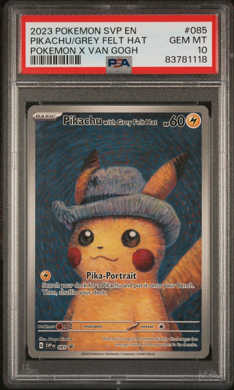 2023 Pokemon x Van Gogh Pikachu with Grey Felt Hat 085 Promo PSA 10 GEM MINT 