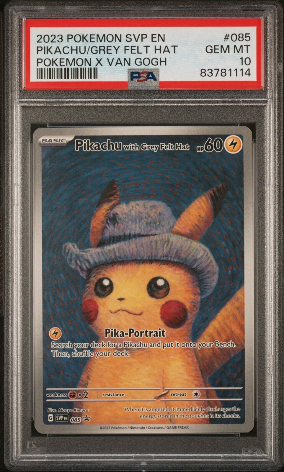 2023 Pokemon x Van Gogh Pikachu with Grey Felt Hat 085 Promo PSA 10 GEM MINT 