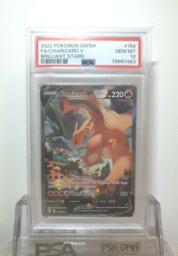 2022 Pokemon Brilliant Stars Charizard V Alt Art 154  PSA 10 Gem MT Graded