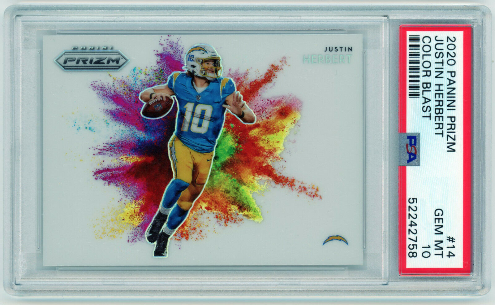 2020 Panini Prizm Justin Herbert Rookie RC SSP Color Blast PSA 10 Gem Mint POP 1