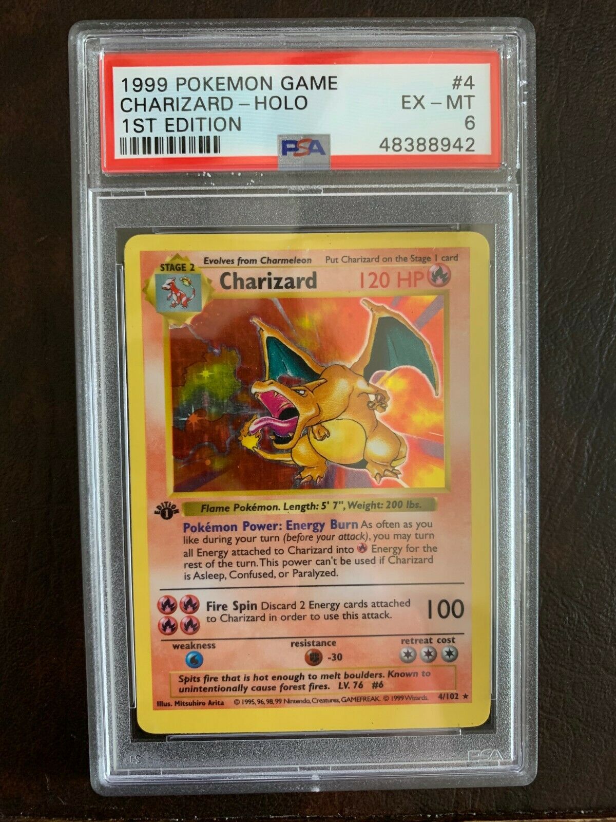 1999 Pokemon Game Card Charizard 1st Edition Holo Shadowless 4 PSA 6 EX