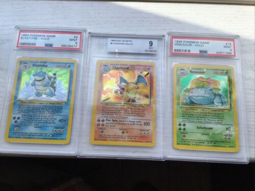 Pokemon 1999 Base Unlimited Trio BGS9 Charizard PSA9 Blastoise Venusaur MINT