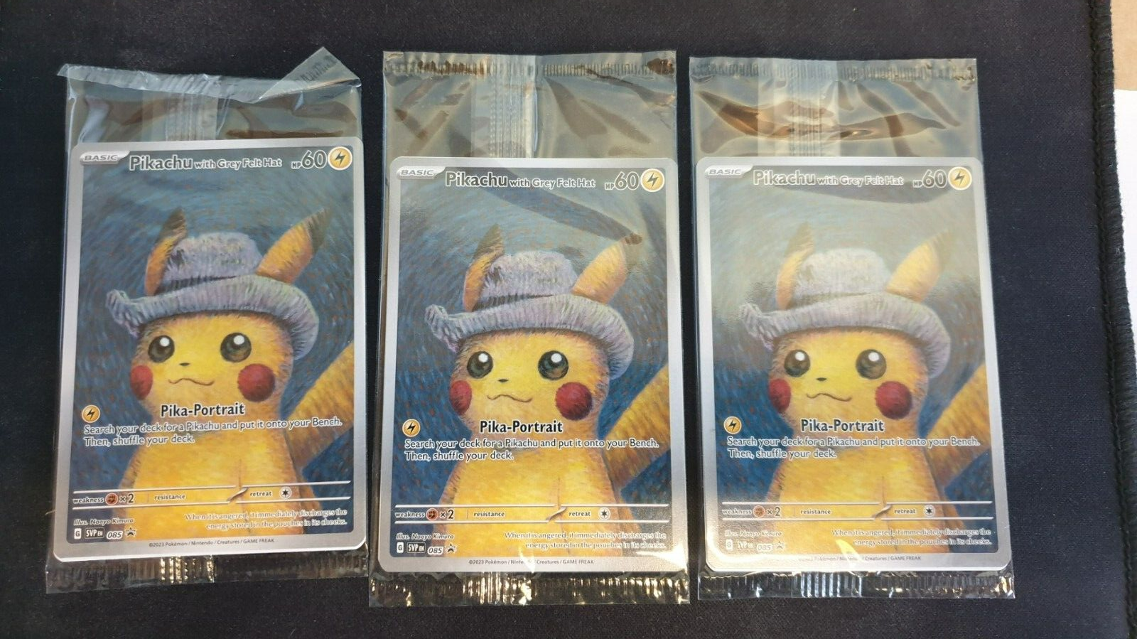 x3 Pikachu With Grey Felt Hat 085 Promo Card Pokemon X Van Gogh Museum 