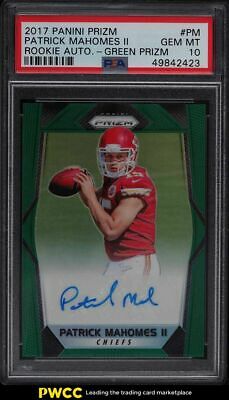 2017 Panini Prizm Green Prizms Patrick Mahomes II ROOKIE RC AUTO PM PSA 10 GEM