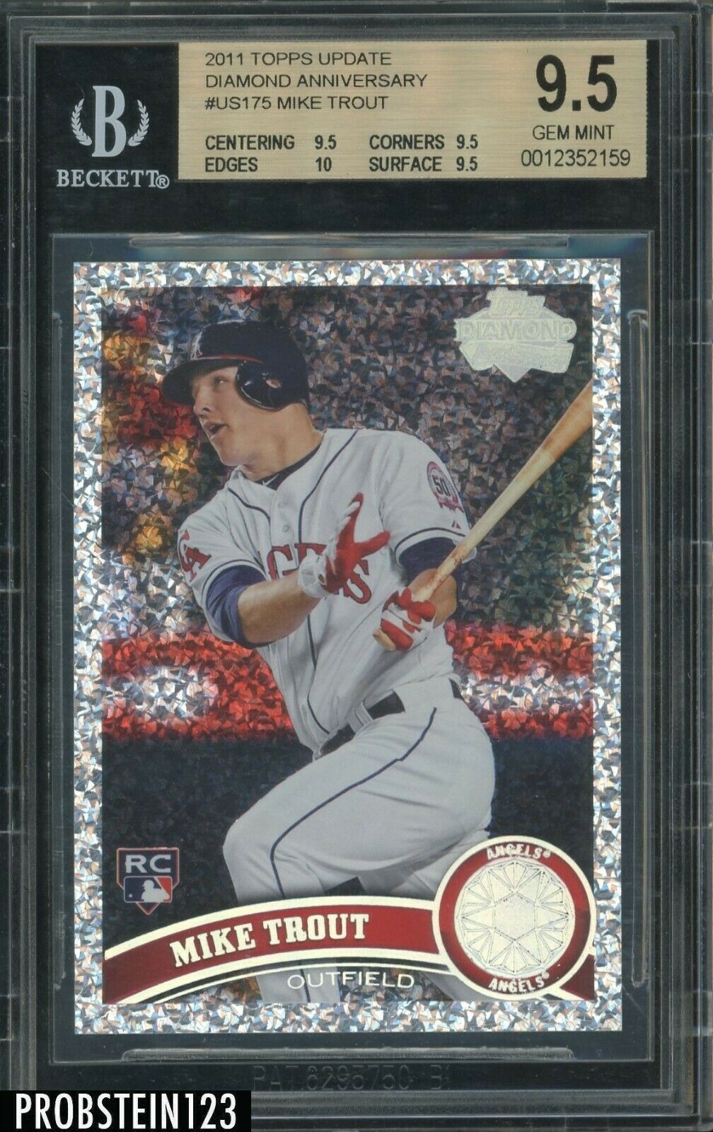 2011 Topps Update Diamond Anniversary US175 Mike Trout RC Rookie BGS 95  w 10