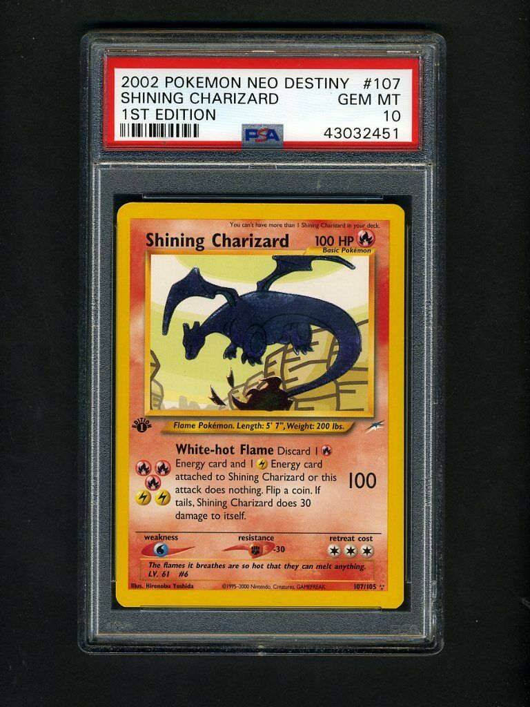 POKEMON PSA 10 GEM MINT SHINING CHARIZARD 1ST EDITION NEO DESTINY CARD 107105