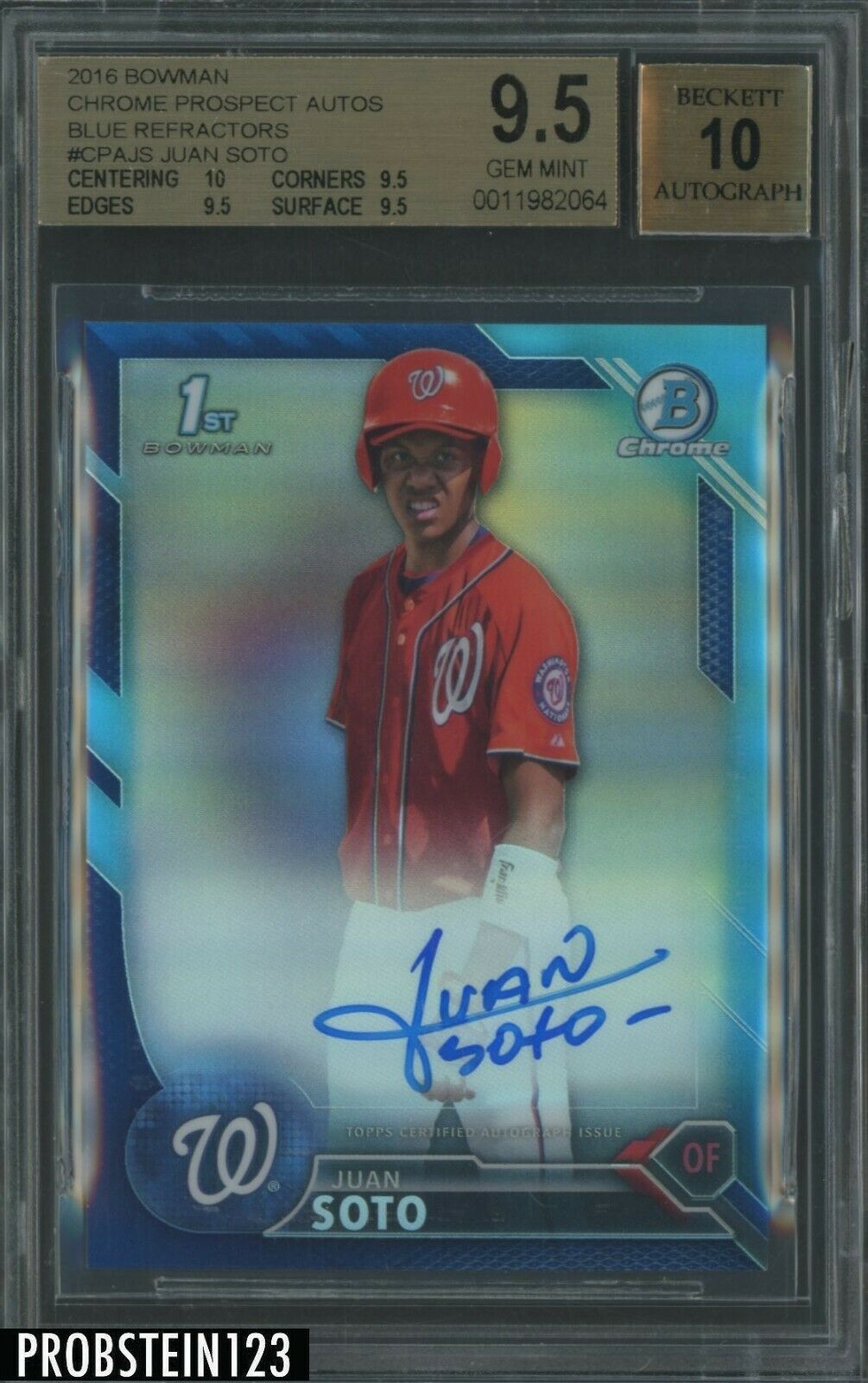 2016 Bowman Chrome Blue Refractor Juan Soto RC Rookie AUTO 150 BGS 95 w 10