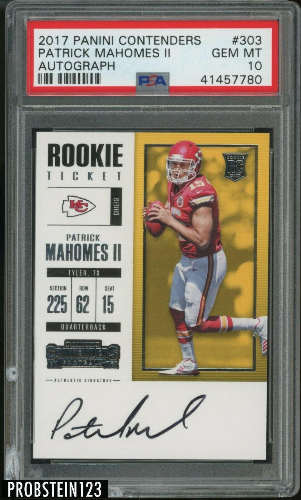 2017 Contenders Rookie Ticket 303 Patrick Mahomes II RC AUTO PSA 10 GEM MINT