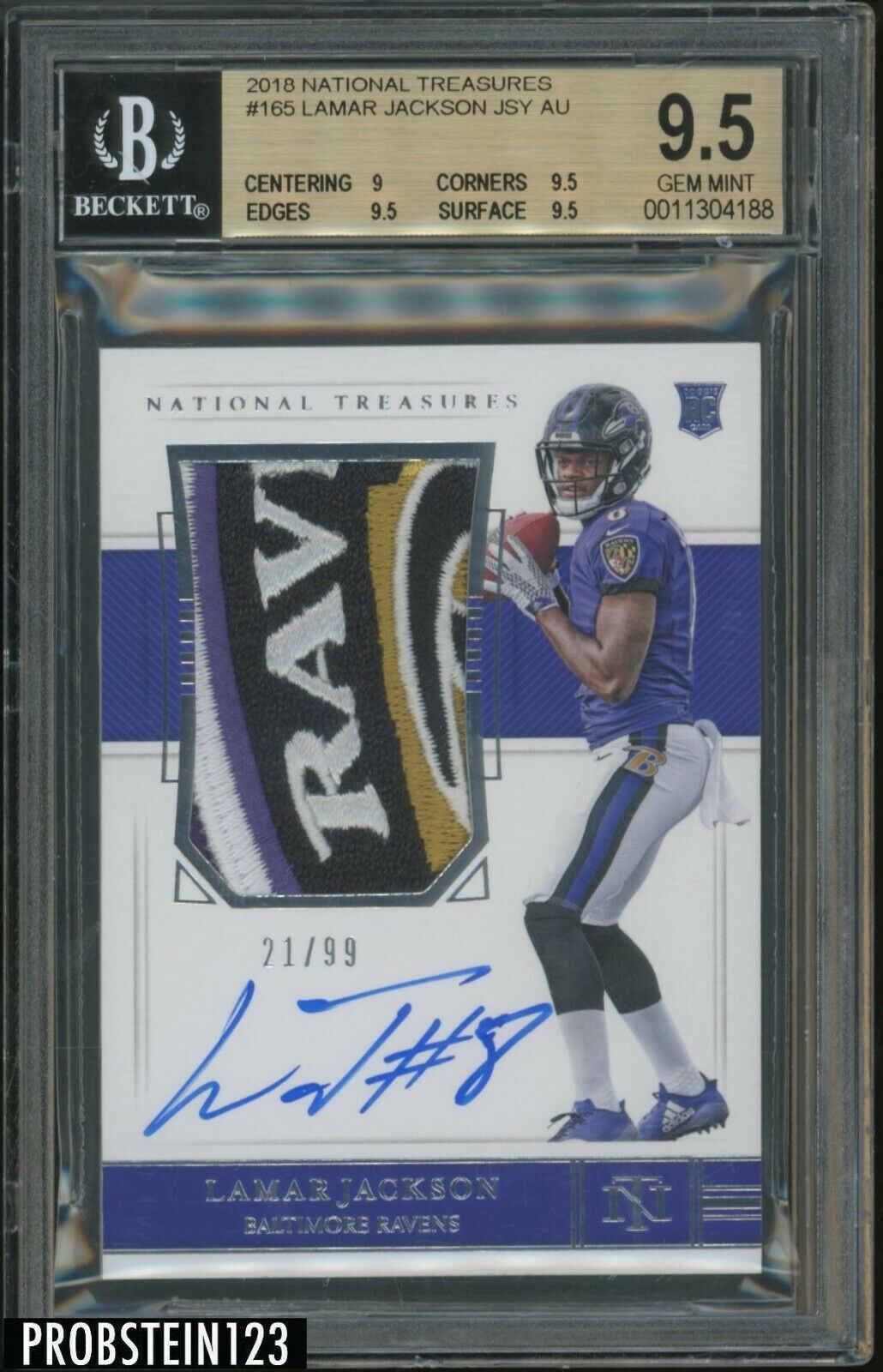 2018 National Treasuers Lamar Jackson RPA RC Logo Patch 99 BGS 95 w 10 AUTO