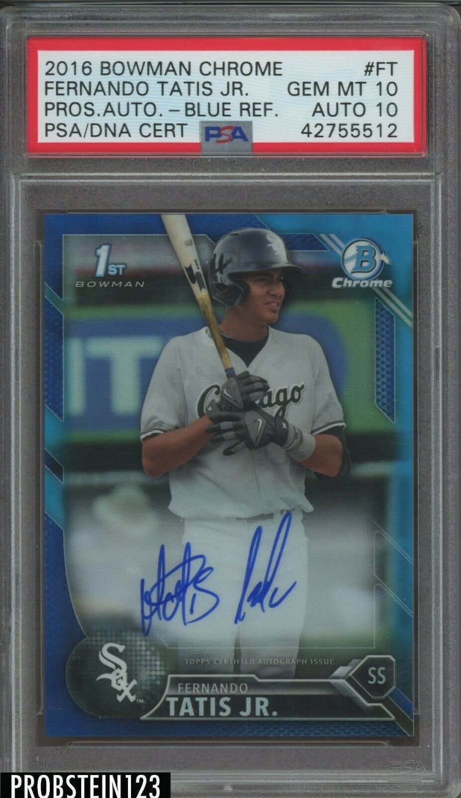 2016 Bowman Chrome Blue Refractor Fernando Tatis Jr RC AUTO 150 PSADNA PSA 10