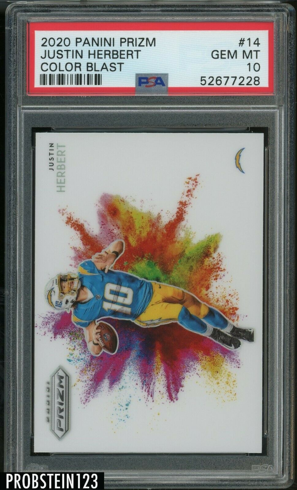 2020 Panini Color Blast Prizm 14 Justin Herbert Chargers RC Rookie PSA 10