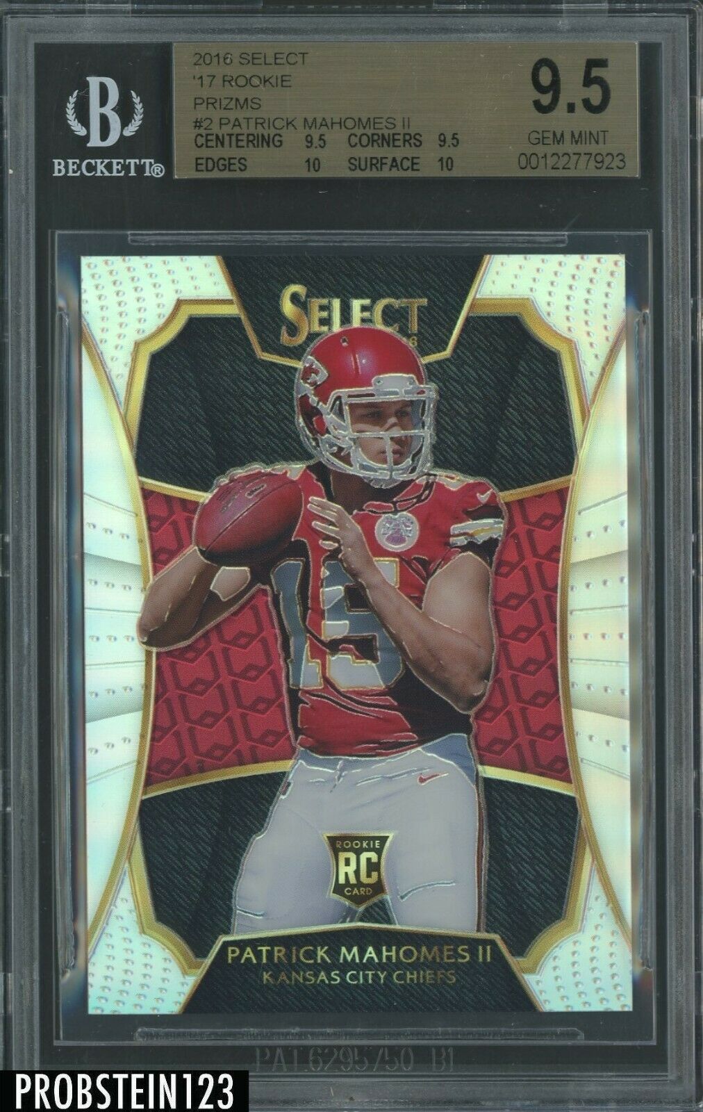 2016 Select Silver Prizm XRC 2 Patrick Mahomes II RC Rookie BGS 95 w 10