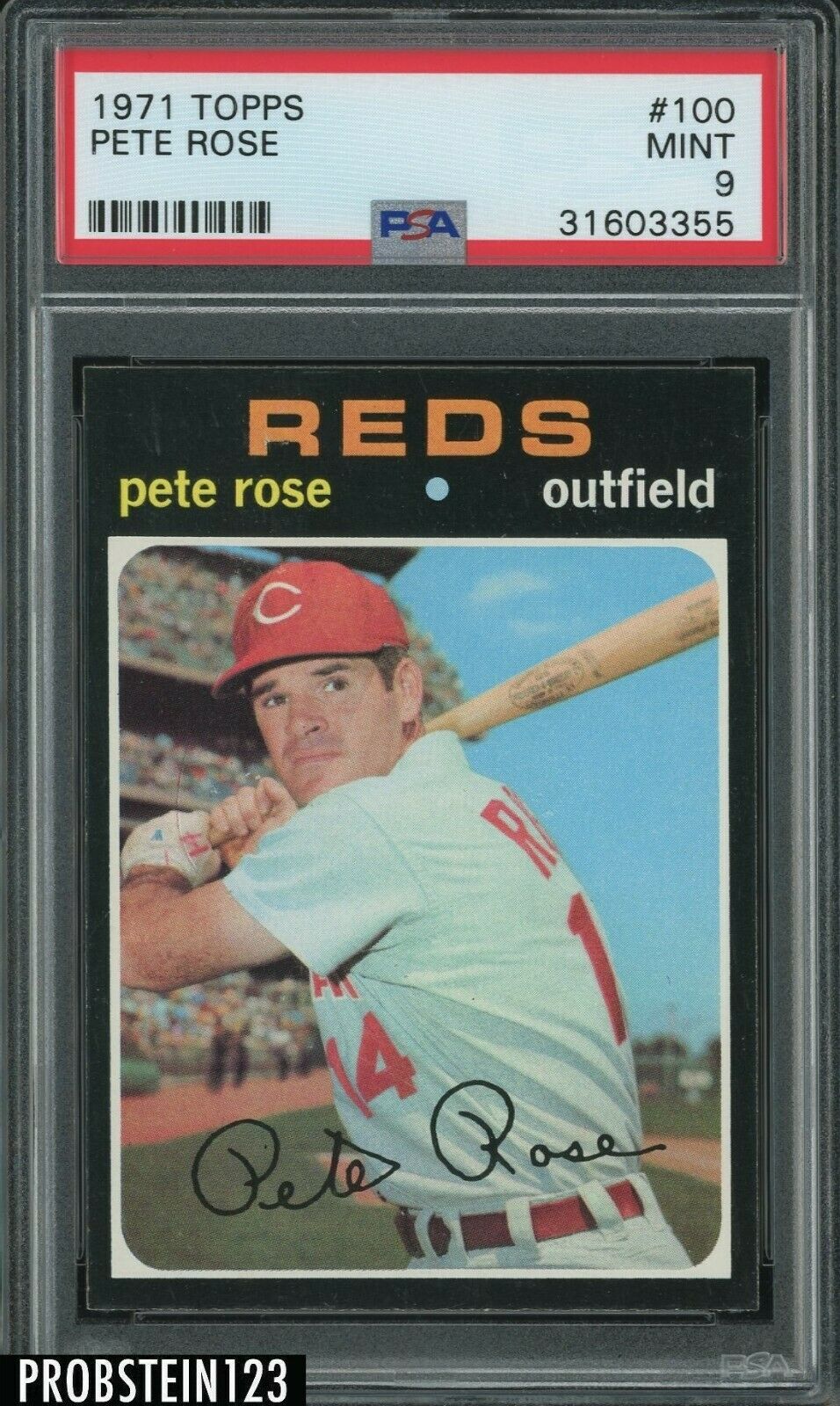 1971 Topps 100 Pete Rose Cincinnati Reds PSA 9 MINT  LOOKS GEM 