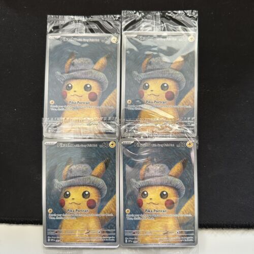 4 x Pikachu With Grey Felt Hat 085 Promo Card Pokemon X Van Gogh Museum