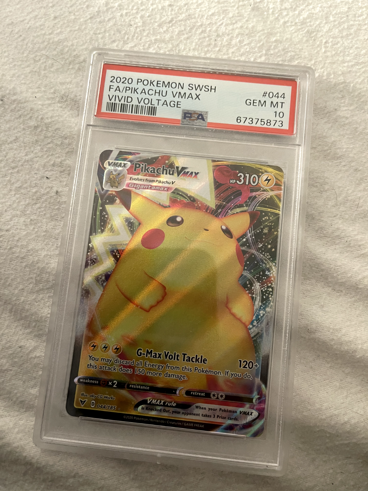 2020 Pokemon Card  Pikachu VMAX 044185  PSA GEM MT 10