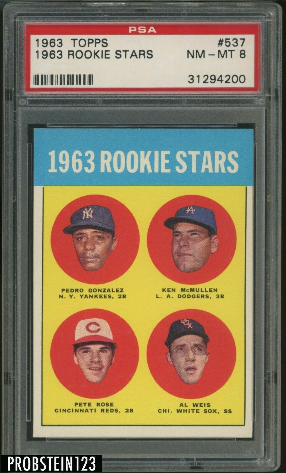 1963 Topps 537 Rookie Stars w Pete Rose RC PSA 8 NMMT  LOOKS MINT 