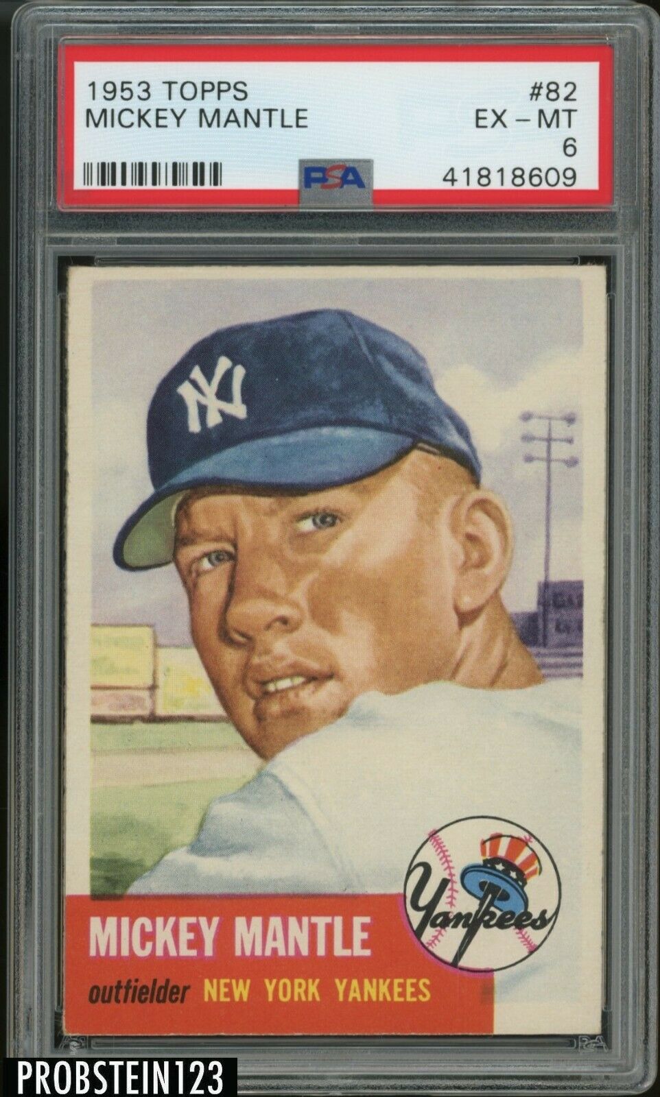 1953 Topps 82 Mickey Mantle New York Yankees HOF PSA 6 EXMT  LOOKS NICER 