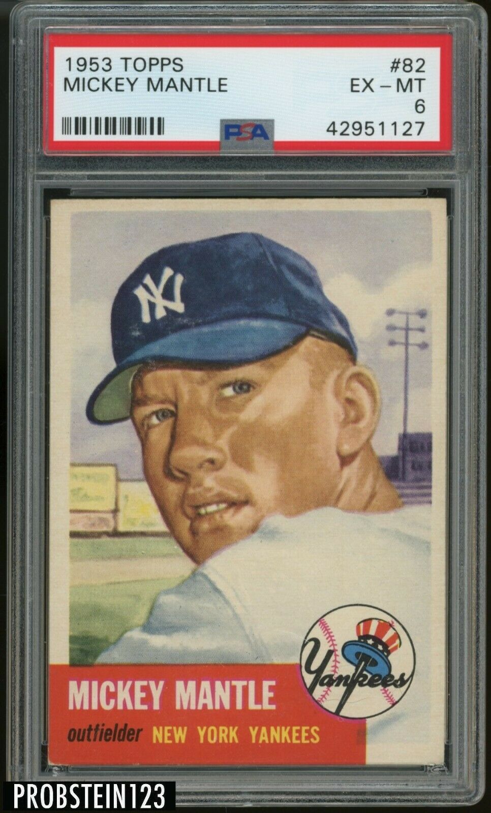 1953 Topps 82 Mickey Mantle New York Yankees HOF PSA 6  LOOKS NICER 