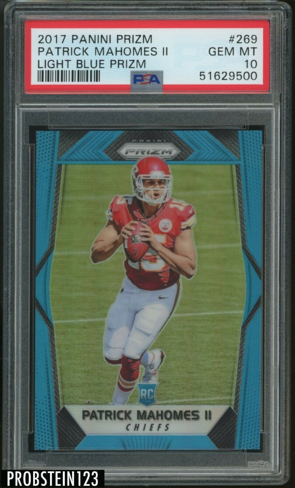 2017 Panini Light Blue Prizm 269 Patrick Mahomes II RC Rookie 199 PSA 10