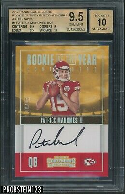 2017 Panini Rookie Of The Year Contenders Patrick Mahomes RC BGS 95 w 10 AUTO 