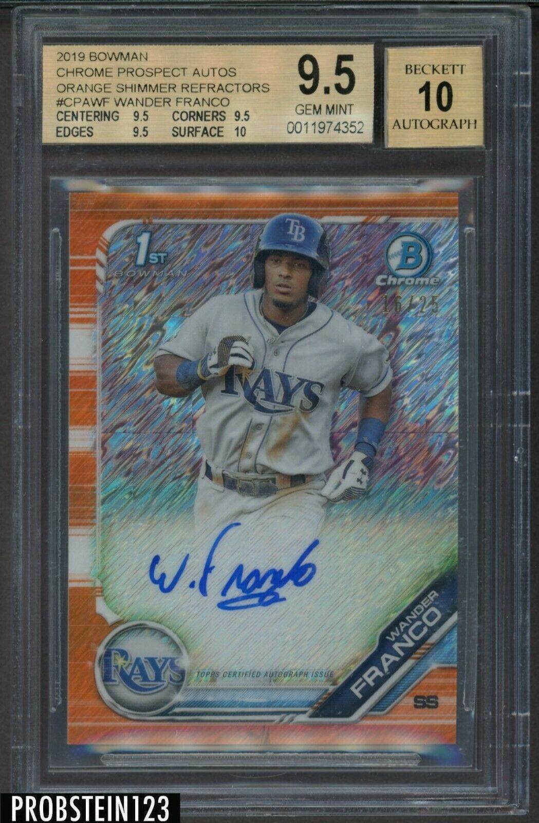 2019 Bowman Chrome Orange Shimmer Refractor Wander Franco RC AUTO 25 BGS 95