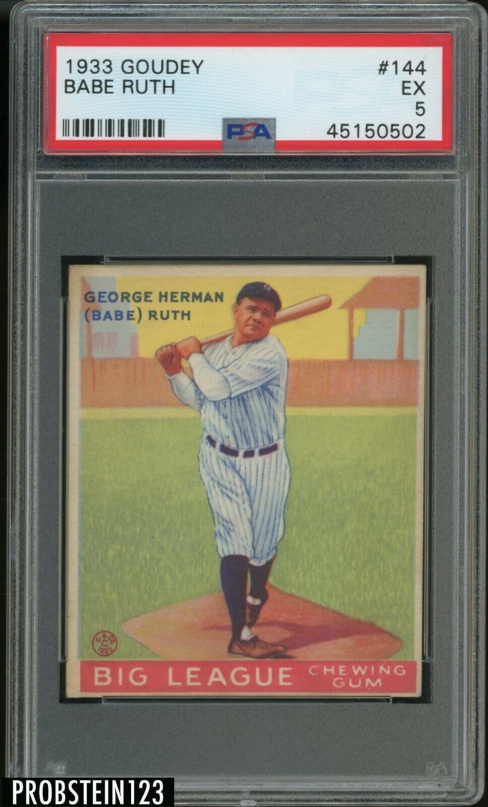 1933 Goudey 144 Babe Ruth New York Yankees HOF PSA 5 EX  LOOKS NICER 