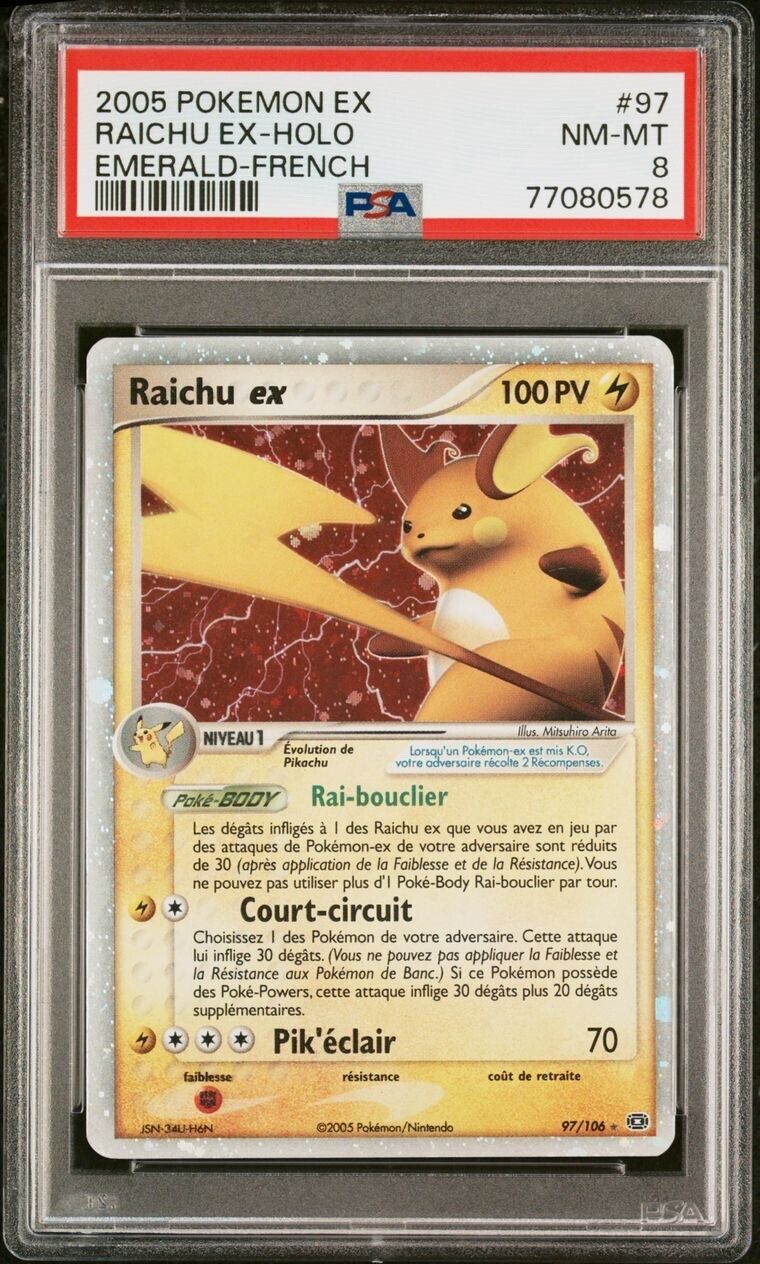 Carte Pokmon Raichu EX 97106 PSA 8 EX Emeraude  FR 