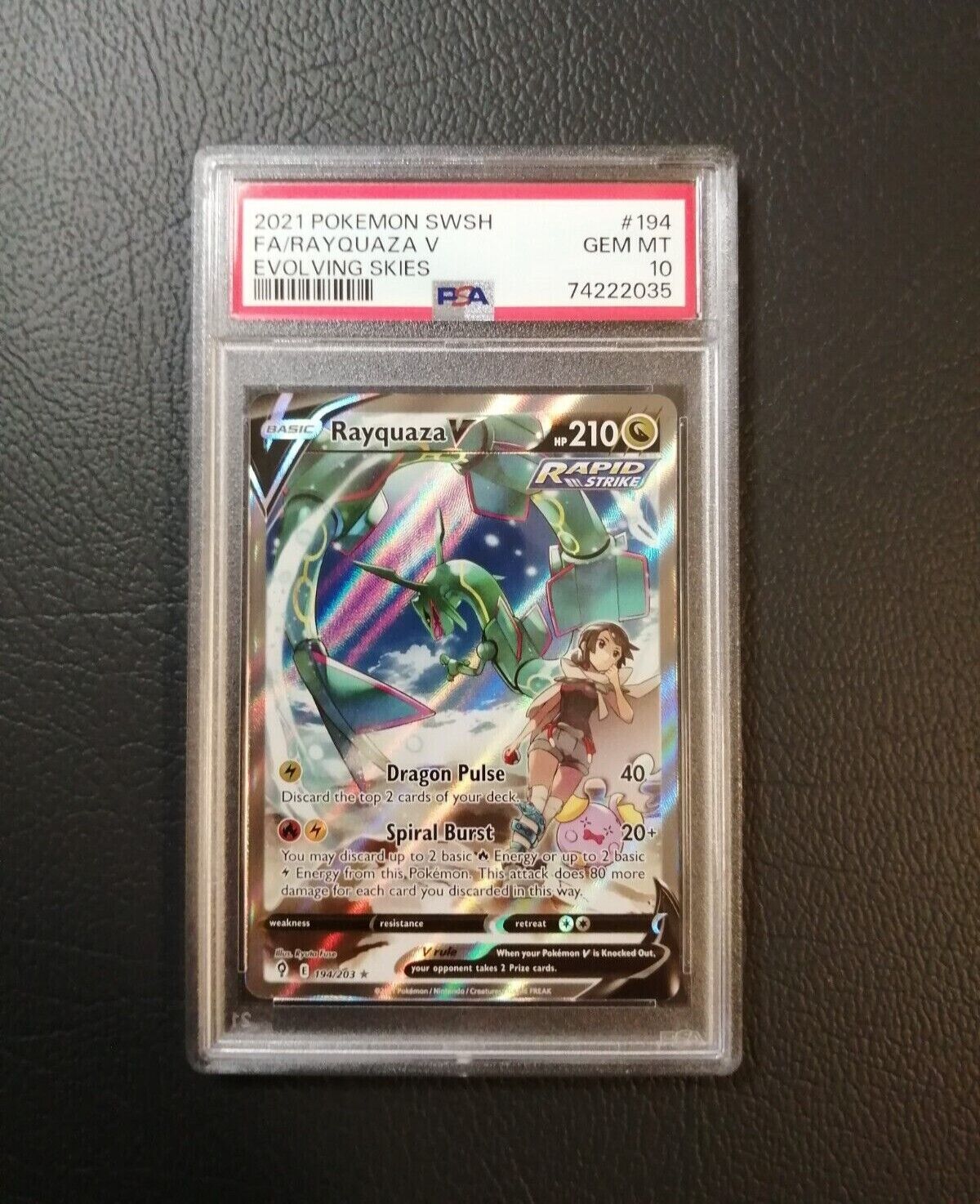 Pokemon Rayquaza V Full Art Holo Alternativ EN 194203 Evolving Skies PSA 10 Gem