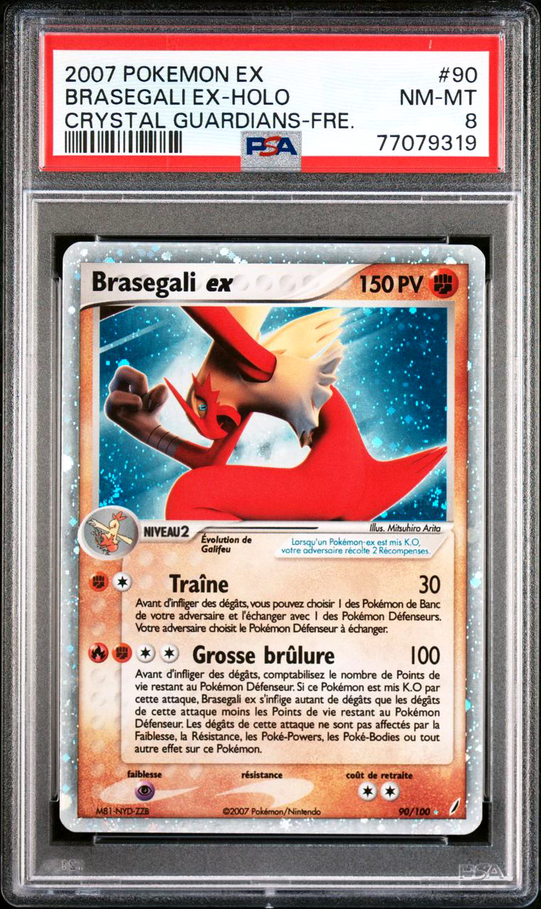 CARTE POKMON  BRASEGALI EX 90100  PSA 8  EX GARDIENS DE CRISTAL