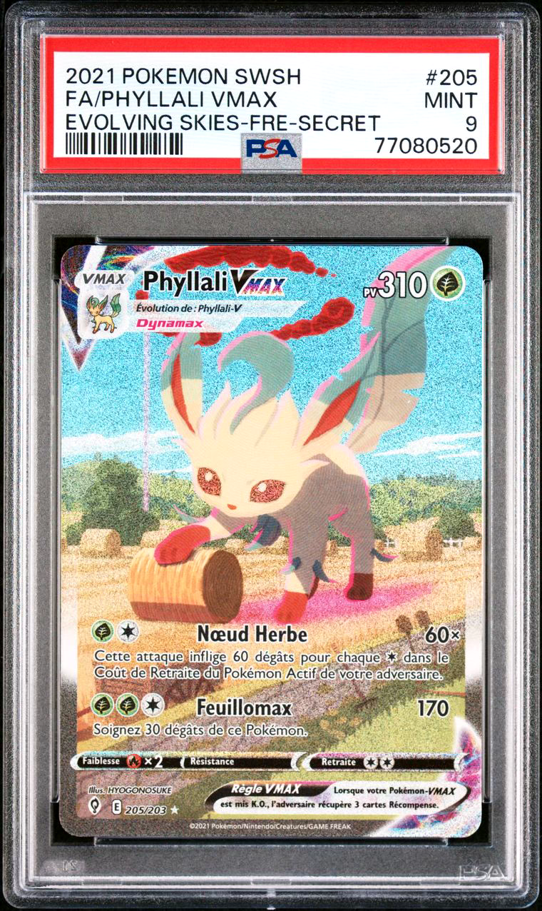 CARTE POKMON  PHYLLALI VMAX 205203  PSA 9  EVOLUTION CLESTE