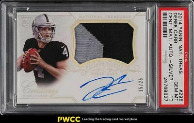 2014 National Treasures Century Silver Derek Carr ROOKIE PATCH AUTO 25 PSA 10